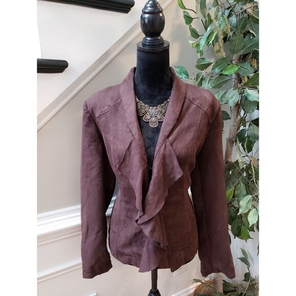 Notations Women's Size L Brown Faux Suede Open Front No Closure Jacket - Picture 1 of 10